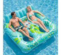 SOLAVERO Inflatable Pool Float Lounger, 180 x 156cm Inflatable Lilo for Adults, Extra Large Sun Tanning Pool Bed with Head & Foot Rest, Water Floating Raft with Cup Holder for Summer Holiday Water Fun