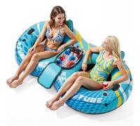 SOLAVERO Inflatable Tube Float, Inflatable River Tube Floating Chair Adult, Giant Pool Inflatables with Headrest & Cup Holders, Swimming Lounger Raft with Grab Handles & Rope for Water Fun