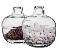 SOLAVIA Jar Set Kitchen Clear Glass Handcrafted Hot Chocolate Station Planter Bowl And Lid Decor Idea Gift, Set of 2, H17cm D14cm