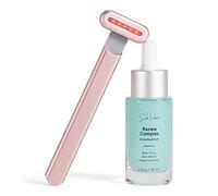 Solawave 4-in-1 Facial Wand & Renew Complex Serum Bundle | Red Light Therapy & Microcurrent Anti-Aging Device | Face Massager with Anti-Wrinkle Serum | Rose Gold