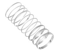 Solbrezeni 10 Pcs Silver Bangles for Women, Bangle Bracelet Set, Indian Boho Punk Chunky Stackable Glossy Metal Bangles, Ethnic Glossy Textured Bracelets for Girls (Silver)