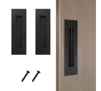 Solbrezeni 2 Pcs Sliding Door Handles, 150mm Pocket Door Handles, 304 Stainless Steel Barn Door Handle, Recessed Flush Door Handles for Pocket Closet Barn Door, Large Drawer, Dresser, Black