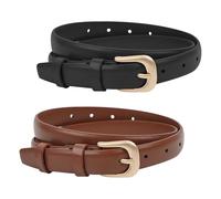 Solbrezeni 2 Pcs Womens Belt, PU Leather Belts, Women Belt for Jeans, Women's Leather Belts for Jean, Adjustable Ladies Leather Belts Gold Buckle, for Jeans & Pants(Black and Brown)