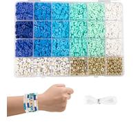 Solbrezeni 3000 Pcs Clay Beads Bracelet Making Kit, Blue Clay Bead Set, Friendship Bracelet Making Kit with Gold Bead Alphabet Letter Bead Flat Beads for Making Necklaces and Earrings