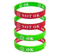 Solbrezeni 4 Pcs Emotions Resources for Children, Emotion Boys Bracelet, Wrist Bands for Kids, Funny Silicone Bracelet, for Men Women Teens Education Party Supplies(Green and Red)
