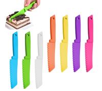 Solbrezeni 7 Pcs Plastic Kid Kitchen Knife Set, Safety Knives for Children Kitchen Knife Set, Reusable Nylon Chef Knifes Colorful Serrated Knifes for Baking Fruit Bread Cake Lettuce Salad