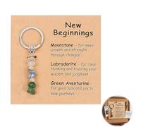 Solbrezeni New Beginnings Crystal Keychain for Women Inspirational Good Luck Gift with Natural Healing Stones Perfect for Graduation, Promotion, New Job, Breakup, Farewell, and Easter Gifts