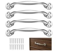 Solbrezeni Sliding Door Handles, 4 Pcs Doors Pull Handles with Screw, Patio Door Handle Silver Retro Bow Shaped Gate Handle for Indoor or Outdoor Use for Garden Gates, Shed Doors, 128mm