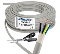 Sold by the metre: NYM-J 5x10 mm2 (mm2) sheath cable - installation cable - grey - selection in 1 metre increments - example: 5 m - 10 m - 15 m - 18 m - 20 m - 25 m - 50 m etc.
