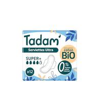Sold Individually *** TADAM Sensitive Sanitary Towels with Wings 100% Organic Cotton Super + 12 Towels *** Fast and Careful Delivery at Home ***