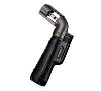 (Sold Without Gas) Bent Jet Torch Portable Windproof Lighter, Butane Gas Refillable, Adjustable Flame,Transparent Body, Gift (Transparent Black)