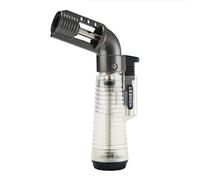 (Sold Without Gas) Bent Jet Torch Portable Windproof Lighter, Butane Gas Refillable, Adjustable Flame,Transparent Body, Gift (Transparent)