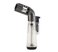 (SOLD WITHOUT GAS)Bent Jet Torch Portable Windproof Lighter, Butane Gas Refillable, Adjustable Flame,Transparent Body, Gift for Men (Transparent Black)