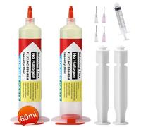 Solder Flux 60ML, Lead Free Soldering Flux 2Pack, Syringe Solder Paste with 4 Needles, 2 Pusher, 1 Syringe for BGA, IC, PCB, CPU, LED, SMT, SMD, Repairing DIY, Electronics Soldering