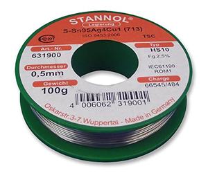 SOLDER WIRE, 95.5/3.8/0.7, 0.5MM, 100G 631900 By STANNOL