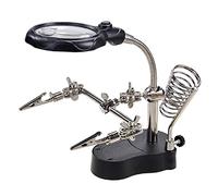 Soldering Helping Hands with 4X Magnifying Glass, Desktop LED Lighted Magnifying Glass Soldering Station with Auxiliary Clips, Third Hand Tools Magnifier with Large Base for Repair
