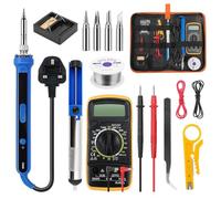 Soldering Iron Kit, 100 W LED Visible Temperature Adjustable 180-520°C Precision Electronic with On/Off Switch, Kit with Digital Multimeter, 5 Welding Tips, Desoldering Pump, Soldering Wire（BS Plug）