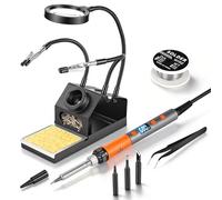 Soldering Iron Kit, 100W High Power LCD Digital Solder Iron Pen, Fast Heating Soldering Tool with Magnifying Glass and Helping Hands, Iron Tips, Solder Wire, Tweezer, Automatic Sleep Mode