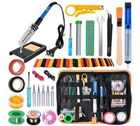 Soldering Iron Kit, 60W 110V Soldering Iron Adjustable Temperature, Desoldering Pump, 5 Solder Tips, Solder Wire, Stand, Solder Wick.