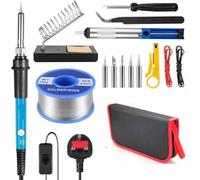 Soldering Iron Kit 60W / 220V Electronic Soldering Iron with ON/Off Switch Adjustable Temperature knob 200-450 ° C, Electronics Welding Set with Desoldering Pump, Solder Wire, Tweezers, and More