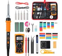 Soldering Iron Kit: 60W Welding Tools with LCD Digital Multimeter, Adjustable Temp 200-450°C, Electric Soldering Iron Set with 5 Soldering Tips, Solder Wire, Desoldering Pump, Tool Bag (Orange)