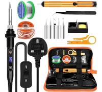 Soldering Iron Kit 80W Ceramic Heating, LCD Adjustable Temperature 180-500°C, 13in1 Welding Tool with Switch Solder Wire, Solder Wick, 5 Soldering Tips, Desoldering Pump, Wire Stripper, Stand, Tweezer