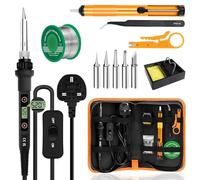 Soldering Iron Kit 80W LCD Adjustable Temperature 180-520°C Electric Welding Tool ON/Off Switch, 50g Solder Wire, 5 Soldering Tips, Desoldering Pump, Wire Stripper Cutter, Stand, Tweezers,Tool Case