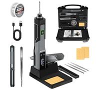 Soldering Iron Kit Cordless 5s Heating 3200mAh Rechargeable 14-in-1 USB Soldering Iron with LED Display 200-500℃, Auto Sleep, Electric Portable Battery Solder Welding Tool for Precision Repair & DIY