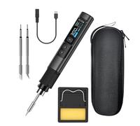 Soldering Iron Set 100 W Soldering Iron DC 9-24 V Soldering PD/QC/DC Operated 180-842°F Heating, 3 Soldering Heads, IPS Display, Suitable for Electronic Components, Household Appliances, DIY (HS-02B
