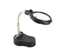 Soldering Iron Stand, LED Magnifying Magnifier Glass with Light On Stand Clamp Arm for Jewellery Making Watch Repairs Craft Work Black