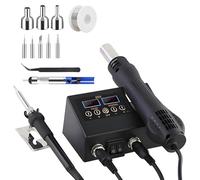 Soldering Iron Station, 2-in-1/ 60W Digital Display Soldering Stations Kit with 180-500℃, Semi-Aluminium Solder Sucker, 50g tin Wire, 2 Tweezers, 5 Soldering Iron Tip Air