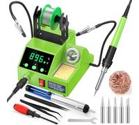Soldering Station, 100W Digital Display Soldering Iron Station Kit with 2 Helping Hands, 356°F - 896°F, Auto Sleep, °C/°F Conversion, Solder Wire, Tips, Stand, Pump, Tweezers, Tip Cleaner, Green