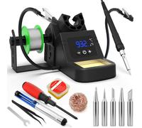 Soldering Station, 130W Digital Display Soldering Iron Station Kit with 2 Helping Hands, 356°F-932°F, Auto Sleep, Solder Wire, 5 Tips, Solder Sucker, Sponge, Tweezers, Tip Cleaner, Black