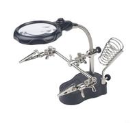 Soldering Station Helping Hands Tool - HD Optical Glass Magnifier 3.5X 12X with Bright LEDs for Electronics Repair Model Building - Metal Base Black