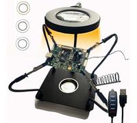 Soldering Station Helping Hands with Magnifying Glass with Light Third Hand Solder Tool Circuit Board Welding Kit PCB Holder Heavy Duty Base Plate | Four Flexible Arms