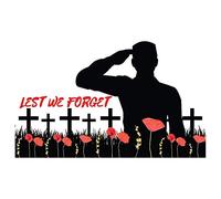 Soldier and Crosses Lest We Forget Remembrance Day Sticker, Mug, Poppy Flower Decal, Car, Window, Fridge, Laptop Sticker (Medium)
