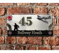 Soldier and the Spitfire remembrance poppy lest we forget house sign plaque, Brushed Silver Backplate, 300 x 140mm