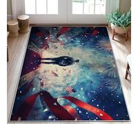 Soldier Area Rug, Patriotic Celebratory Fireworks Flags Independence Day Red Non-Slip Backing Doormat Rectangle Throw Rug Non Shedding Bathroom Entryway Bedside Laundry Room Decor 3' X 5'