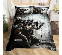 Soldier Comforter Cover for Boys, Army Rifle Machine Gun Bedding Sets, Under Mission Army Duvet Cover Sets, Military Themed Quilt Cover Full Camouflage Bedroom Decor For Youth Man Gamer Room Decor