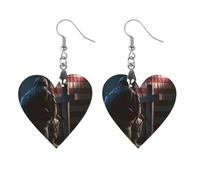 Soldier Cross U.S. Flag Women Dainty Drop Earring Heart Earring | Lightweight Earrings,Wooden Dangle Jewelry,Stylish Party Accessory