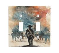 Soldier Double Light Switch Cover Plate, Historical Artistic Fireworks Smoke Celebration Blue Plastic Standard Size Wall Switch Plates Accents for New Apartment Home Bedroom Office Decor