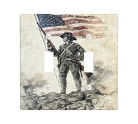 Soldier Double Light Switch Cover Plate, Vintage Patriotic Flag Rifle Independence Brown Plastic Standard Size Switch Plate Decorative for Home Living Room New Apartment Decor
