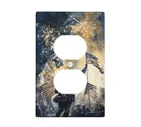 Soldier Duplex Outlet Covers Wall Plate, Patriotic Historic Fireworks Flags Independence Day Blue Plastic Standard Size Wall Plates for Electrical Outlets for Living Room Bedroom Home Office Decor