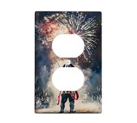 Soldier Duplex Outlet Covers Wall Plate, Patriotic Historical Fireworks Crowd Independence Day Blue Plastic Standard Size Decorative Receptacle Outlet Covers for Home Living Room Bedroom Decor