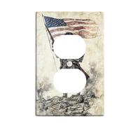 Soldier Duplex Outlet Covers Wall Plate, Vintage Patriotic Flag Rifle Independence Brown Plastic Standard Size Face Plates for Electrical Outlets for Living Room Bedroom Home Office Decor