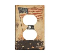 Soldier Duplex Outlet Covers Wall Plate, Vintage Patriotic Flag Stars Independence Day Red Plastic Standard Size Decorative Receptacle Outlet Covers for Home Living Room Bedroom Bathroom Decor