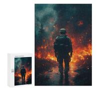 Soldier in Firestorm, 300 PCS Decorative Wooden Puzzle, Festive Gift for Adults - to Assemble, Frame And Display