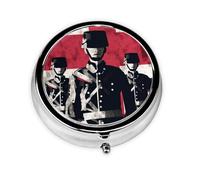 Soldier in Front of American Flag Pill Case with Mirror Retro 3 Compartment Pill Box Small Pill Organizer for Purse or Pocket Decorative Metal Medicine Vitamin Organizer Unique Gifts