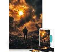 Soldier in War-Torn City Jigsaw Puzzles 1000 Pieces for Teenagers Logic Game Warm Time Precise Cut Art Collection Piece (38x26cm)