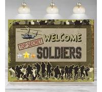 Soldier Military Backdrop Green Camouflage Top Secret Action Little Soldiers Children's Birthday Party Decoration Banner 350x230cm